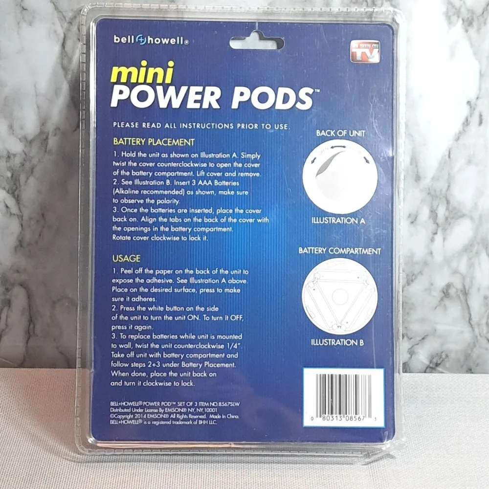 Bell Howell 3‎ mini-Power Pods Stick Anywhere 1,000's Of Hours Of Light